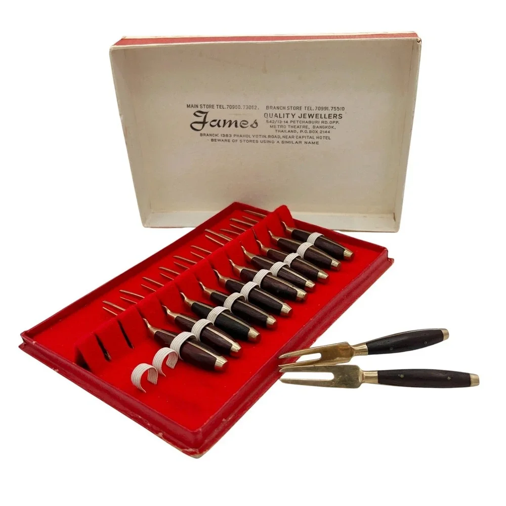 12 Vintage James Jewellers Bangkok Canapé Cocktail Appetizer Charcuterie Forks
